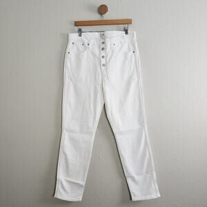 J. Crew 10" High Rise Vintage Straight White Denim Jean Perfecting Pocket 32TALL